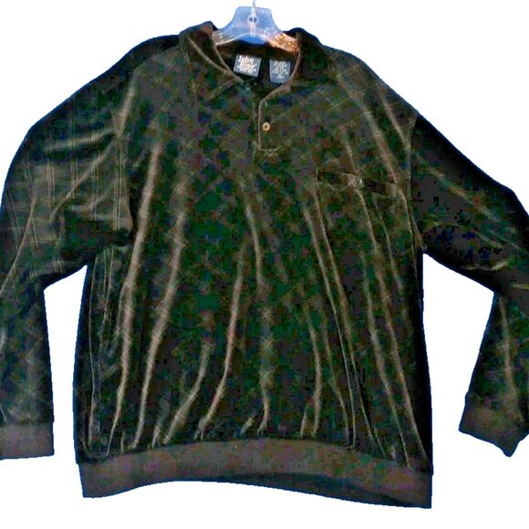 John Blair Vintage Men’s XL Black Velour Polo Sweater – Long Sleeve, Collared - Picture 1 of 7